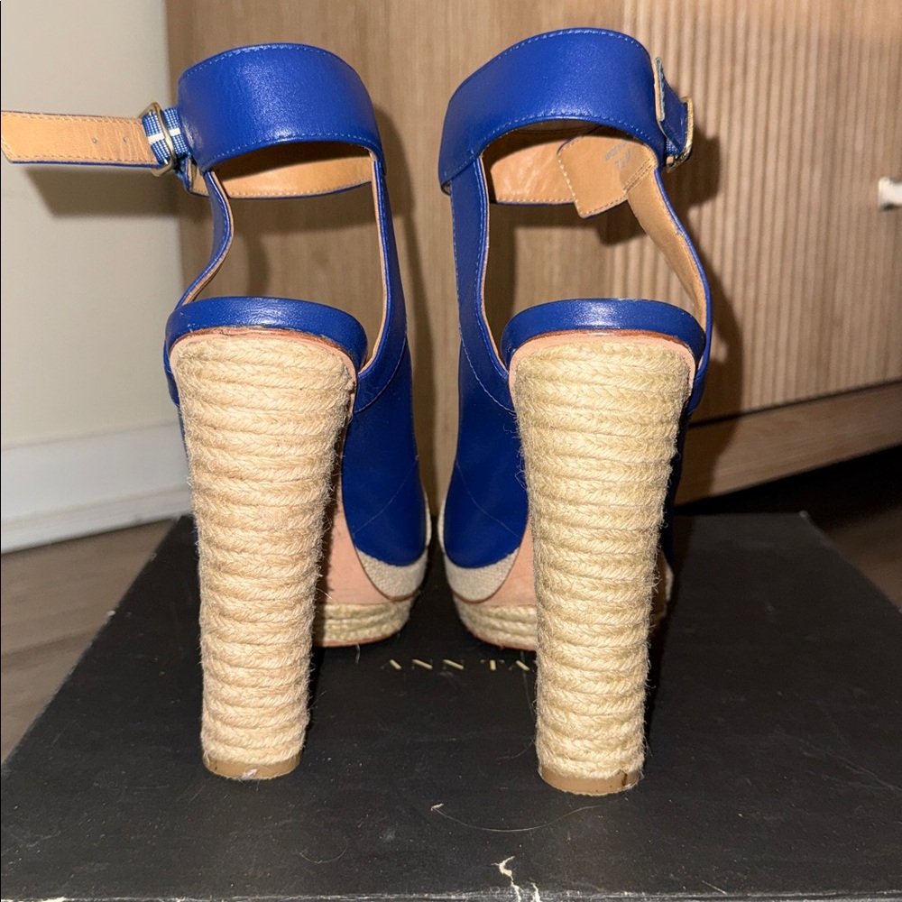 Ann Taylor Royal Blue Espadrille Platform Sandals with Ankle Strap - Picture 8 of 12